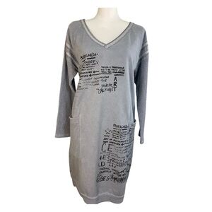 Graffiti Print Tunic Dress Blue Gray Black Made In‎ Italy Women's Size S/M